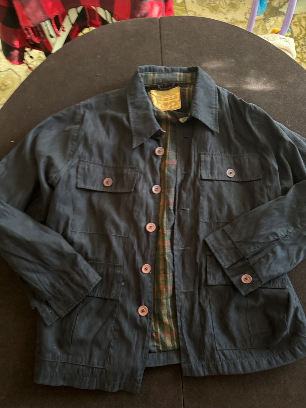 Lee Navy Military Field Jacket with Plaid Lining